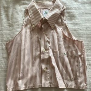 Lacoste urban outfitters remade cropped Oxford button down pink stripes tank